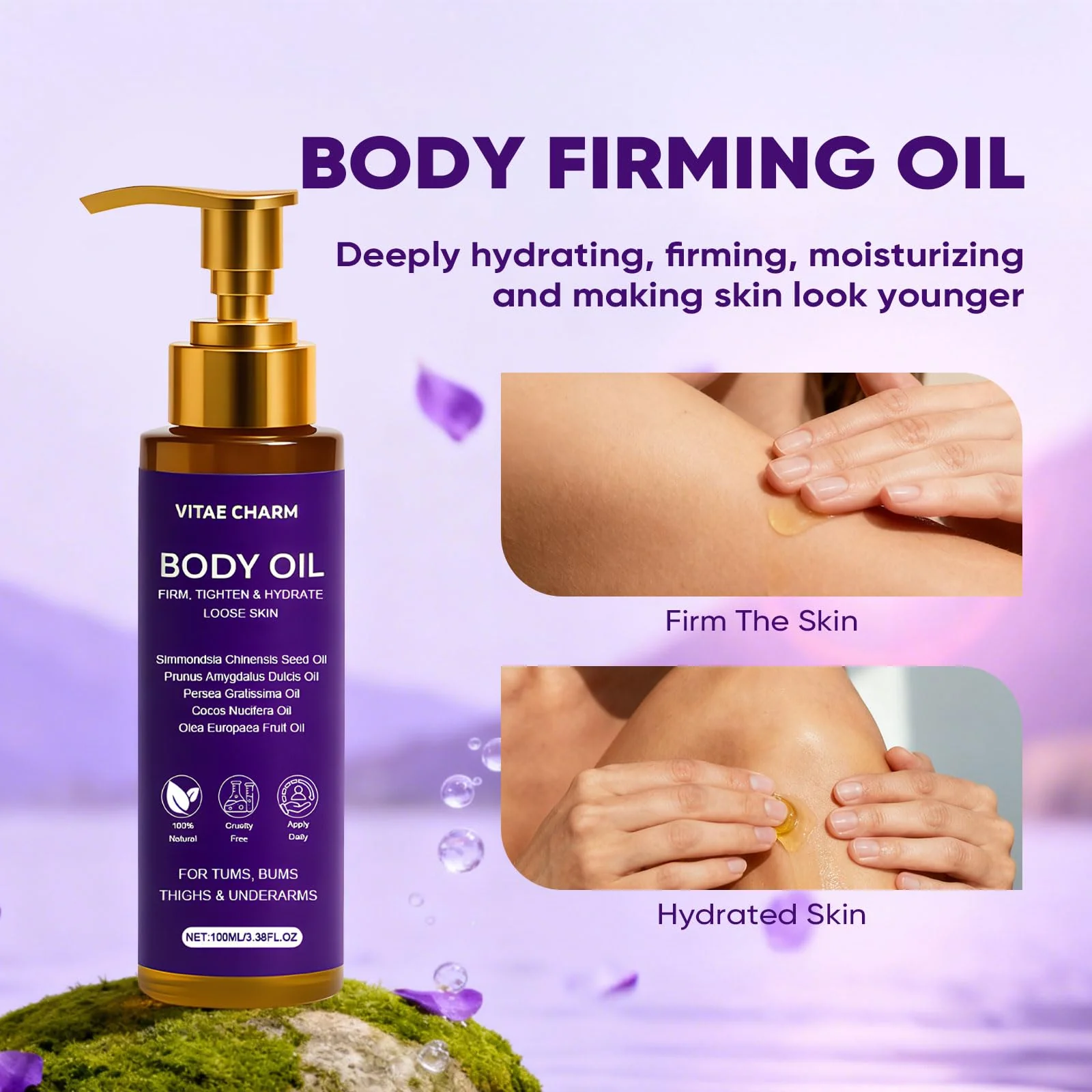 Zotreval Vitae Charm Body Oil, Luxury Body Oil for Crepe Skin, Firming Tightening & Hydrating Body Serum with Vitamin E and Sweet Almond Oil, Smooths Skin for Women - Image 6