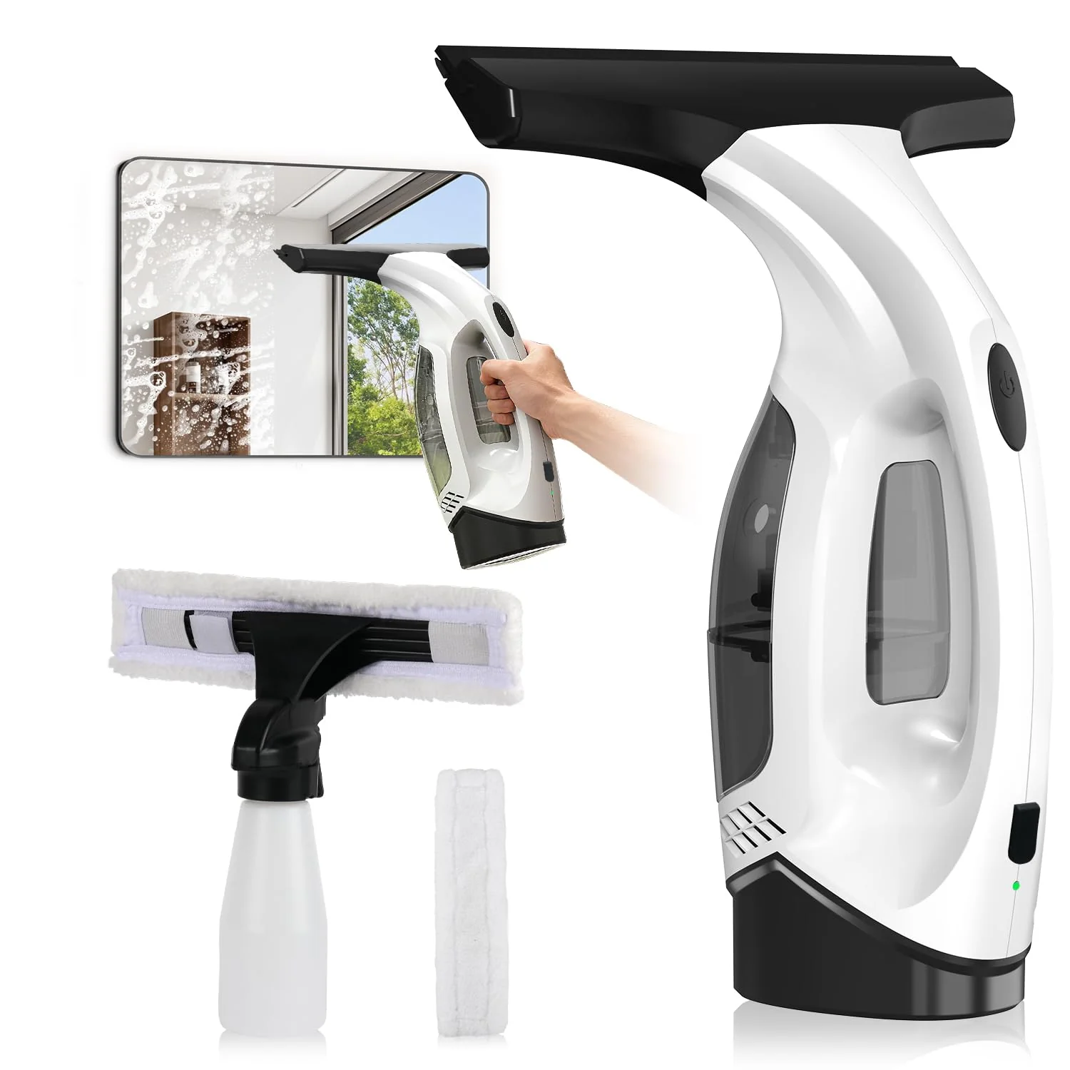 ZRHI Window Vacuum Squeegee Cordless, Electric Window Cleaner Tool with Water Collection Tank, Window Cleaning Kit Shower Squeegee for Glass Doors, Windows, Mirrors, Car
