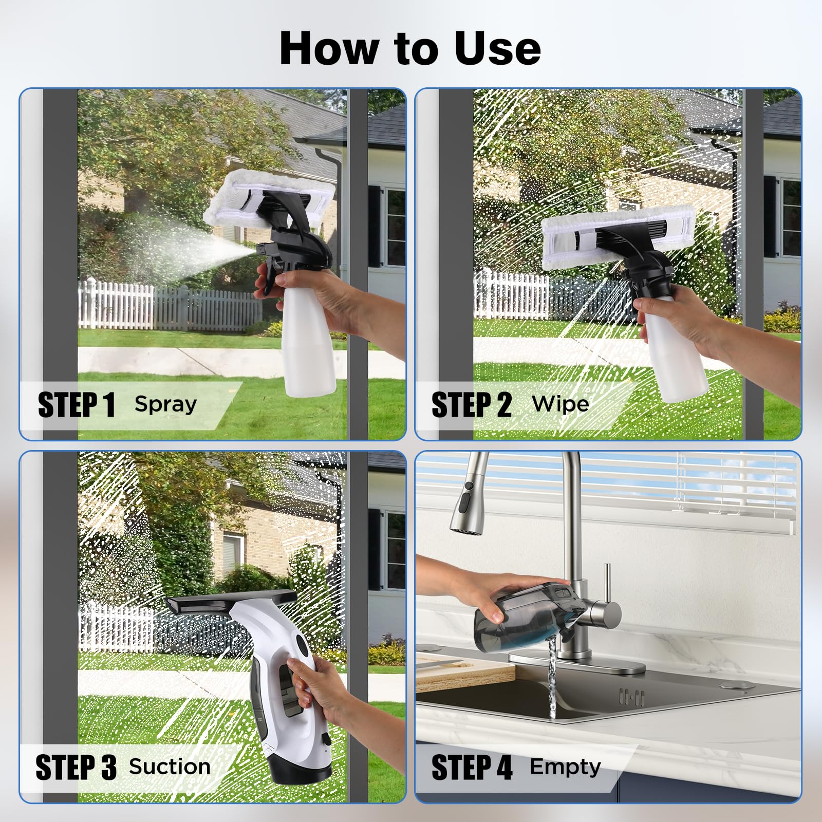 ZRHI Window Vacuum Squeegee Cordless, Electric Window Cleaner Tool with Water Collection Tank, Window Cleaning Kit Shower Squeegee for Glass Doors, Windows, Mirrors, Car - Image 2