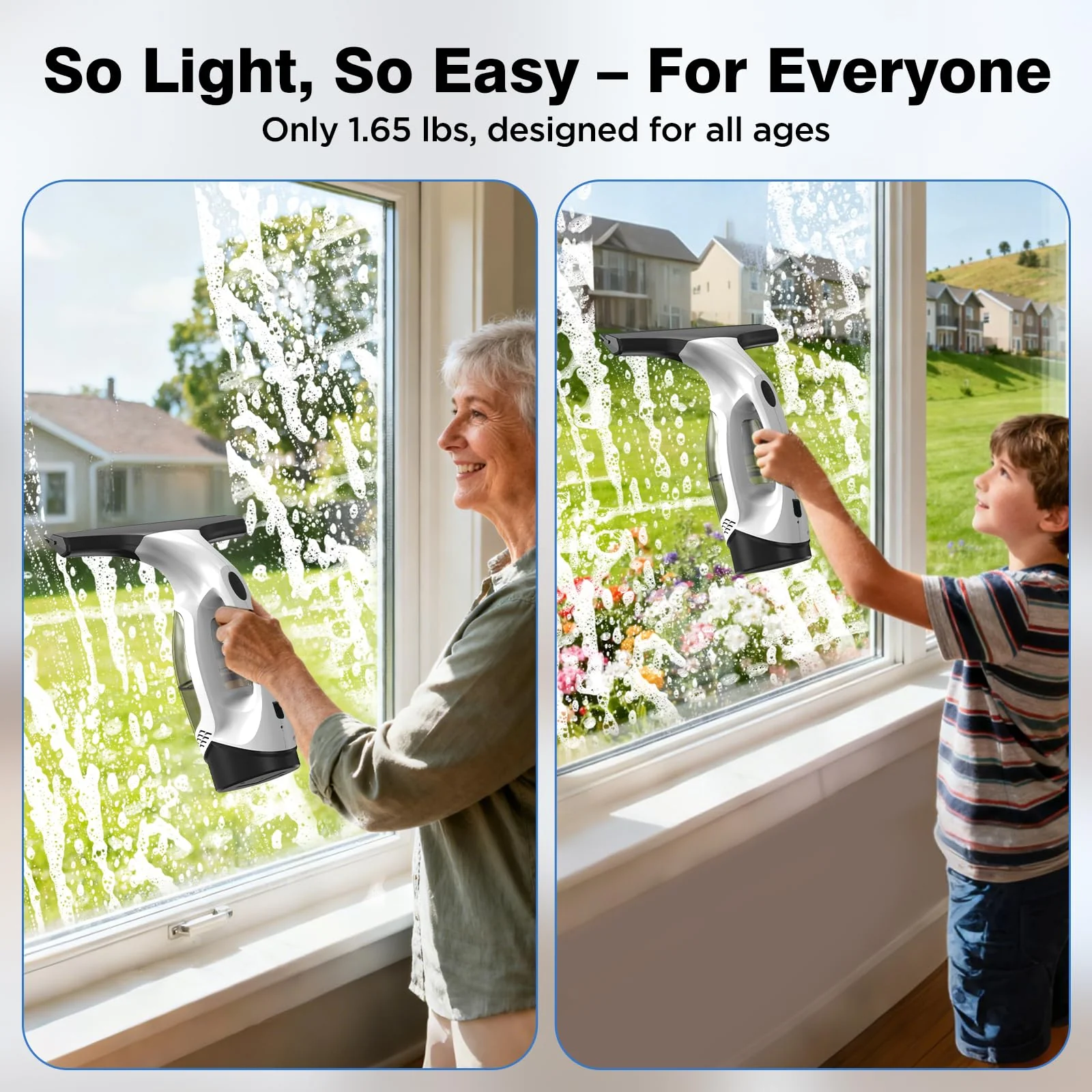 ZRHI Window Vacuum Squeegee Cordless, Electric Window Cleaner Tool with Water Collection Tank, Window Cleaning Kit Shower Squeegee for Glass Doors, Windows, Mirrors, Car - Image 3