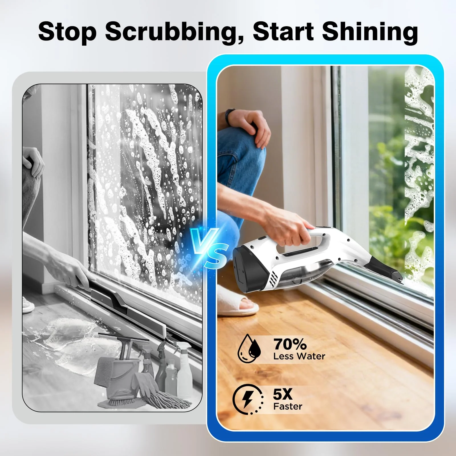 ZRHI Window Vacuum Squeegee Cordless, Electric Window Cleaner Tool with Water Collection Tank, Window Cleaning Kit Shower Squeegee for Glass Doors, Windows, Mirrors, Car - Image 6