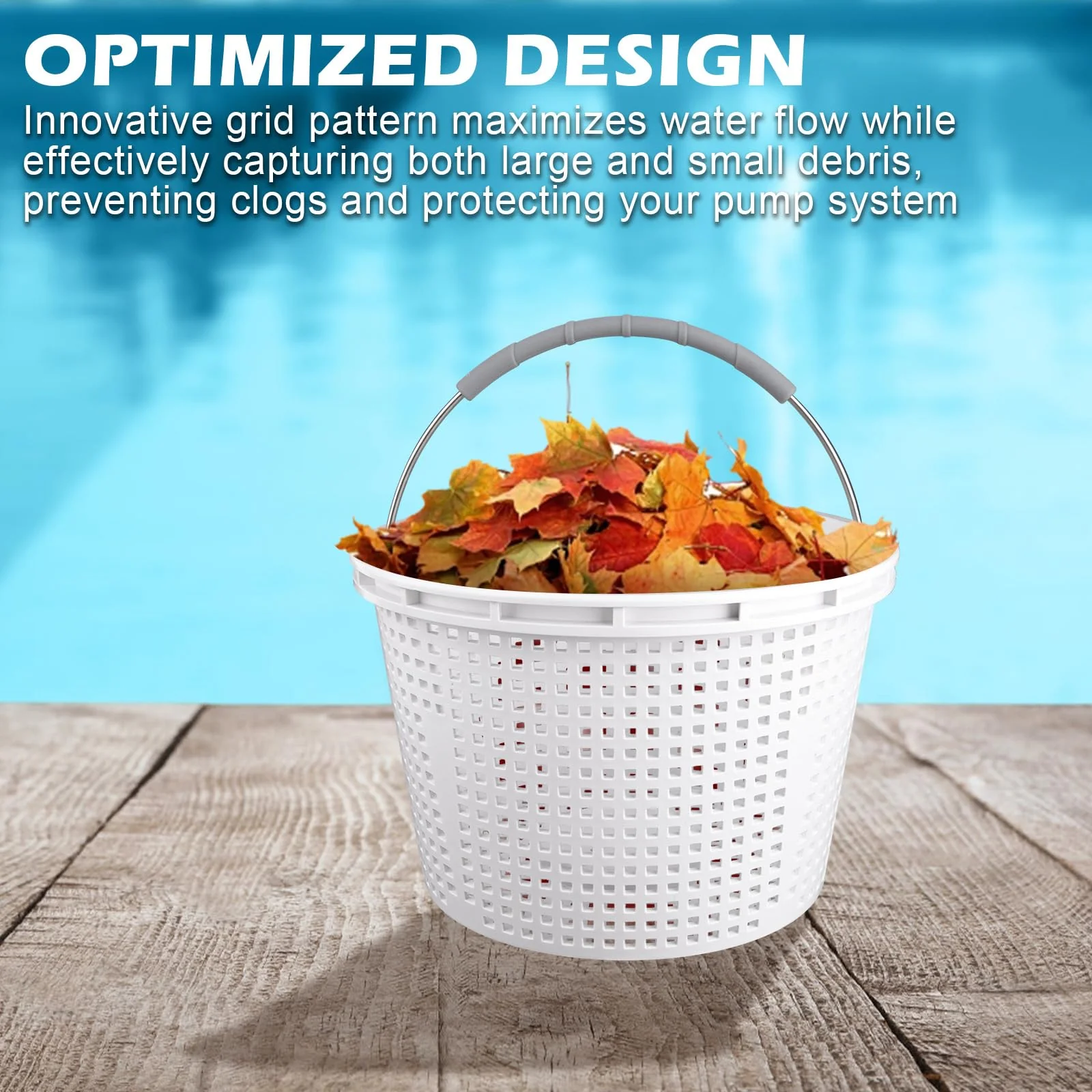 ZTTM 8" Pool Skimmer Basket for Inground Pool Compatible with Pentair U-3 Skimmer Basket 08650-0007 and Hayward SP1070 Pool Basket Stainless Steel Handle Rubber Grip & Built in Weighting White 2 Pack - Image 4