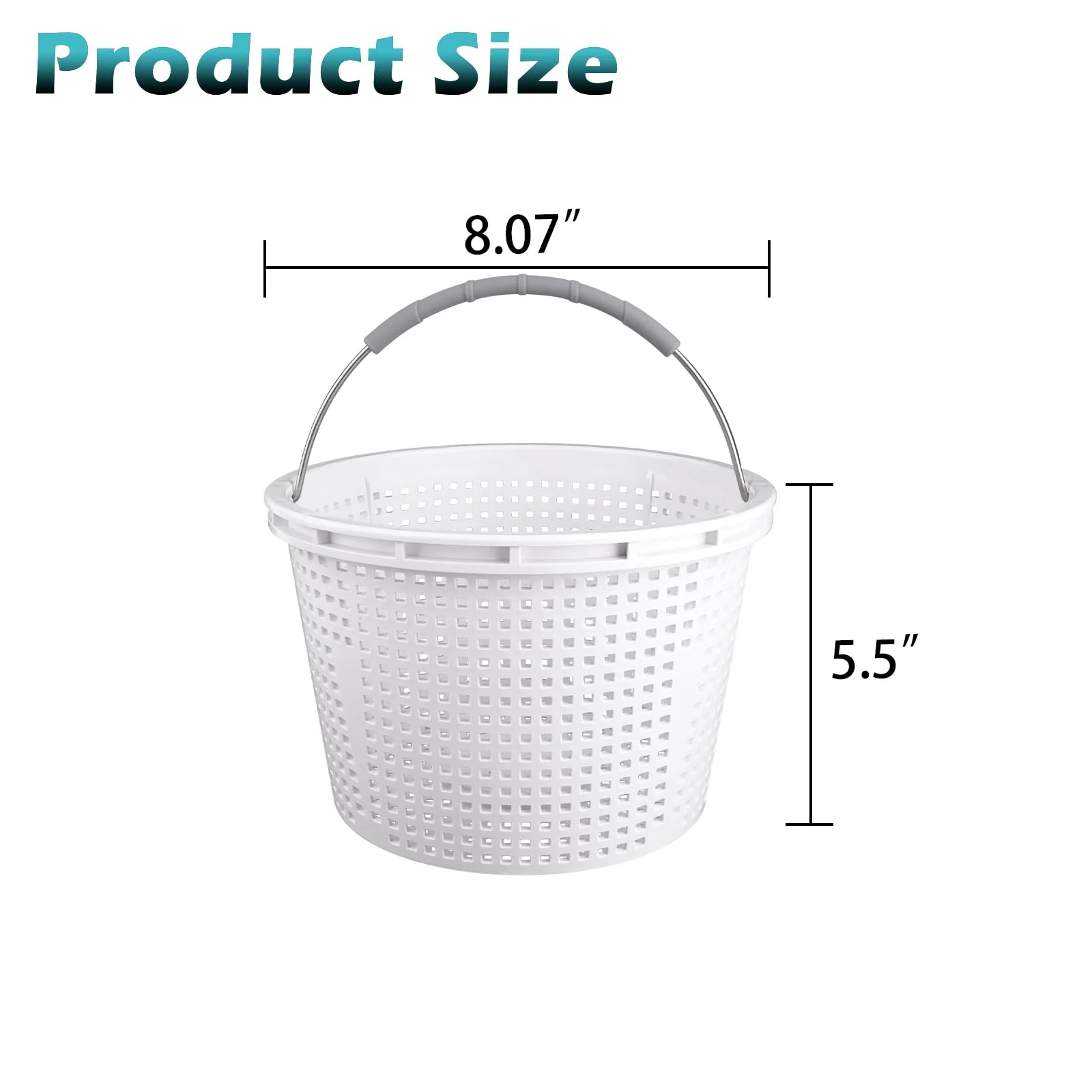 ZTTM 8" Pool Skimmer Basket for Inground Pool Compatible with Pentair U-3 Skimmer Basket 08650-0007 and Hayward SP1070 Pool Basket Stainless Steel Handle Rubber Grip & Built in Weighting White 2 Pack - Image 7