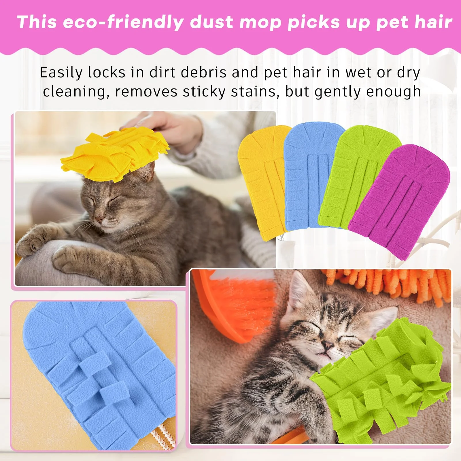 Zubebe 12 Pcs Duster Refill Reusable Fleece Duster Refills Feather Flat Dusters Multi Surface Washable Cleaning Pads Tools for Home, Blinds, Car, Pet, Furniture, Fans (Red,Yellow,Green,Blue) - Image 3