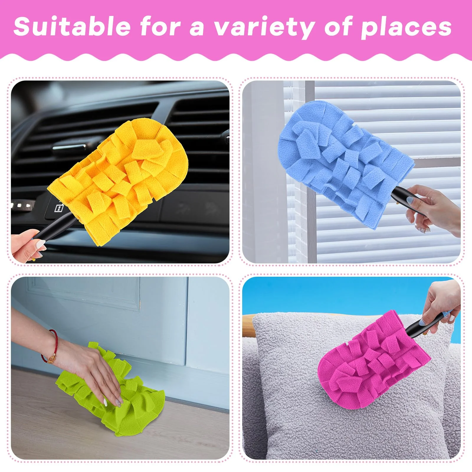 Zubebe 12 Pcs Duster Refill Reusable Fleece Duster Refills Feather Flat Dusters Multi Surface Washable Cleaning Pads Tools for Home, Blinds, Car, Pet, Furniture, Fans (Red,Yellow,Green,Blue) - Image 5