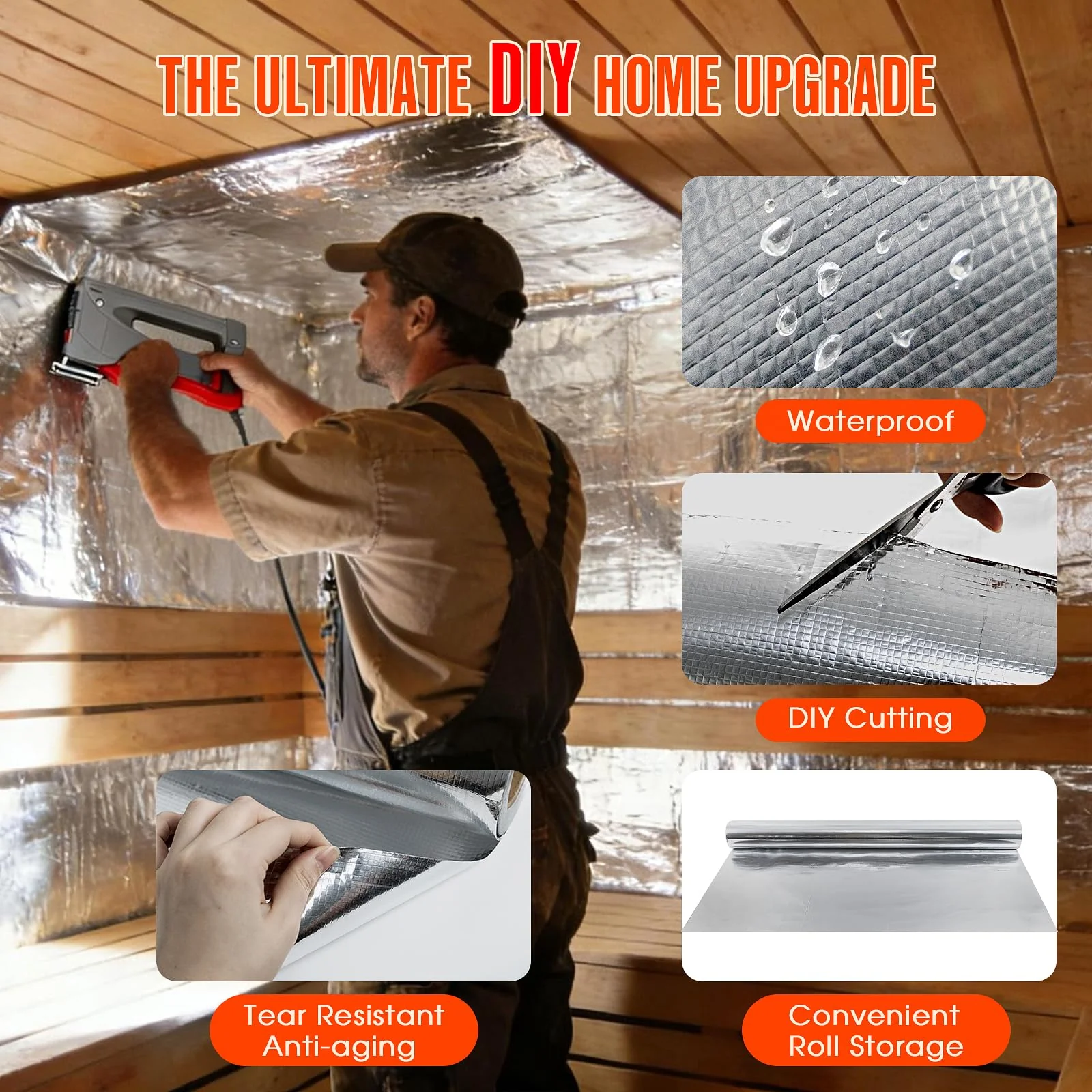 ZXQDRE Sauna Foil Vapor Barrier, 250 sqft Aluminum Insulation Roll Heavy-Duty Non-Perforated Reflective Thermal Barrier for Energy Efficient Sauna, Attic, Garage and Crawl Space (4FT x 62.5FT) - Image 5