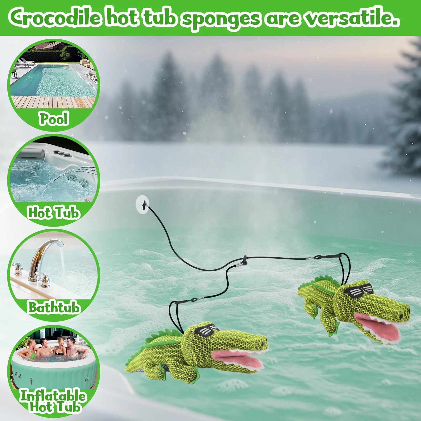 ZYIDBNG Crocodile Hot Tub Scum Absorber Reusable Washable Hot Tub Sponge Scum Absorber for Spa Hot Tub Oil Scum Absorber Hot Tub Accessories for Adults (2 Pack, Crocodile) - Image 3