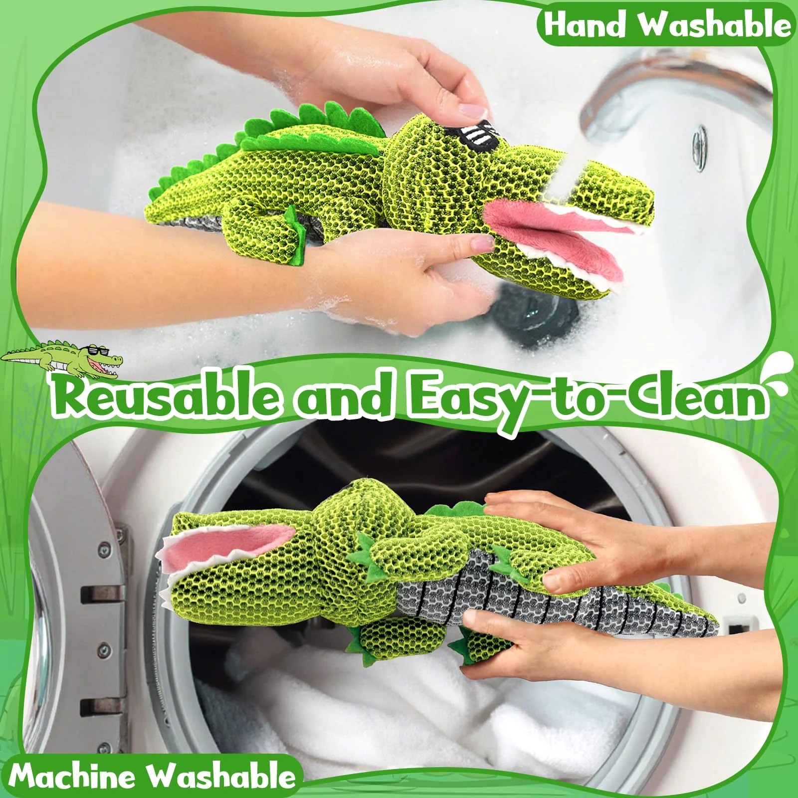 ZYIDBNG Crocodile Hot Tub Scum Absorber Reusable Washable Hot Tub Sponge Scum Absorber for Spa Hot Tub Oil Scum Absorber Hot Tub Accessories for Adults (2 Pack, Crocodile) - Image 4