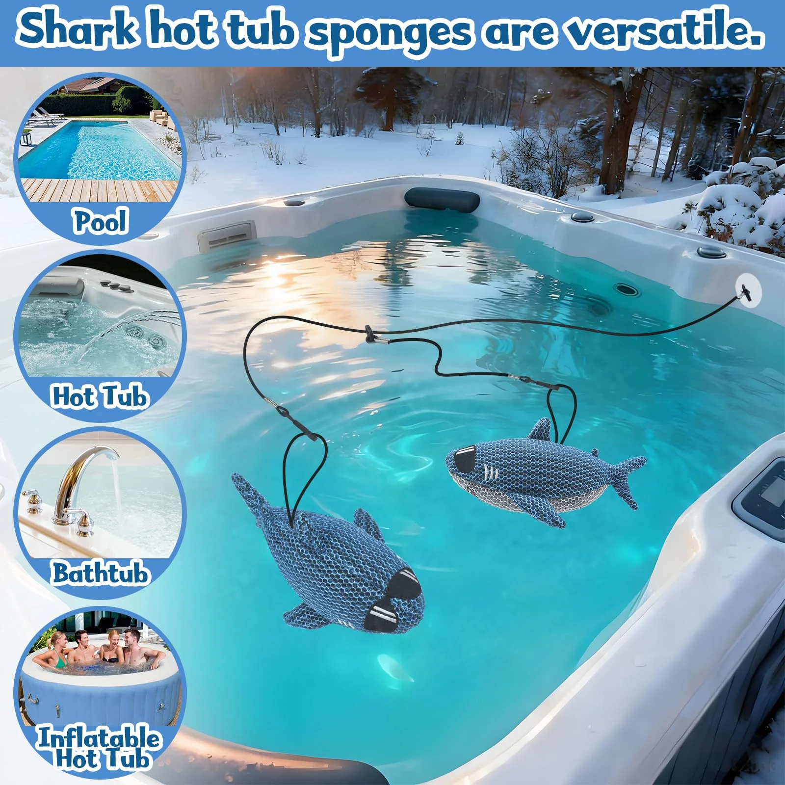 ZYIDBNG Shark Hot Tub Scum Absorber Reusable Washable Hot Tub Sponge Scum Absorber for Spa Hot Tub Oil Scum Absorber Spa Accessories for Adults (2 Pack, Shark) - Image 3