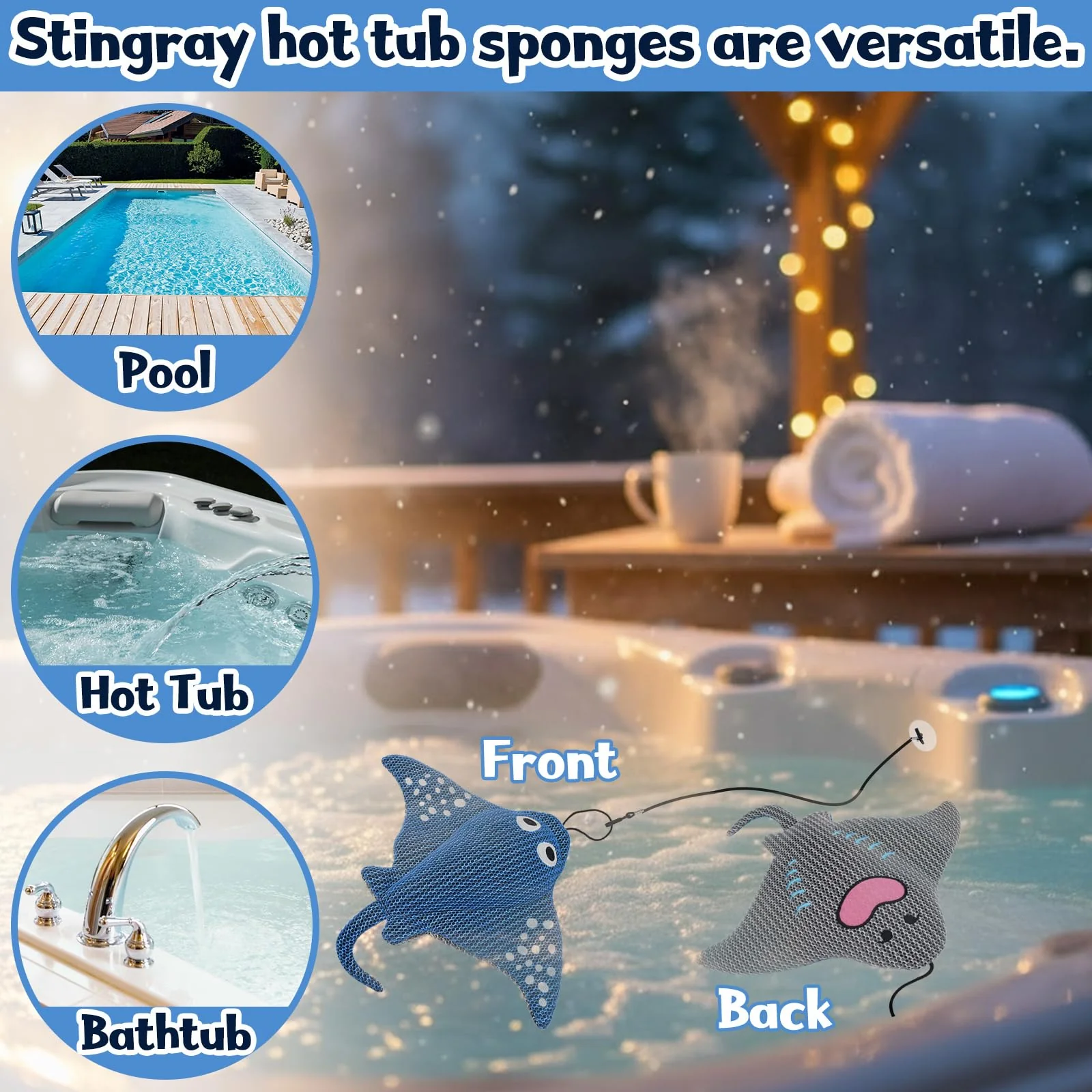 ZYIDBNG Stingray Hot Tub Scum Absorber Reusable Washable for Spa Scum Ray Floating Hot Tub Oil Absorber Cleaner Accessories for Adults (2 Pack, Stingray) - Image 3