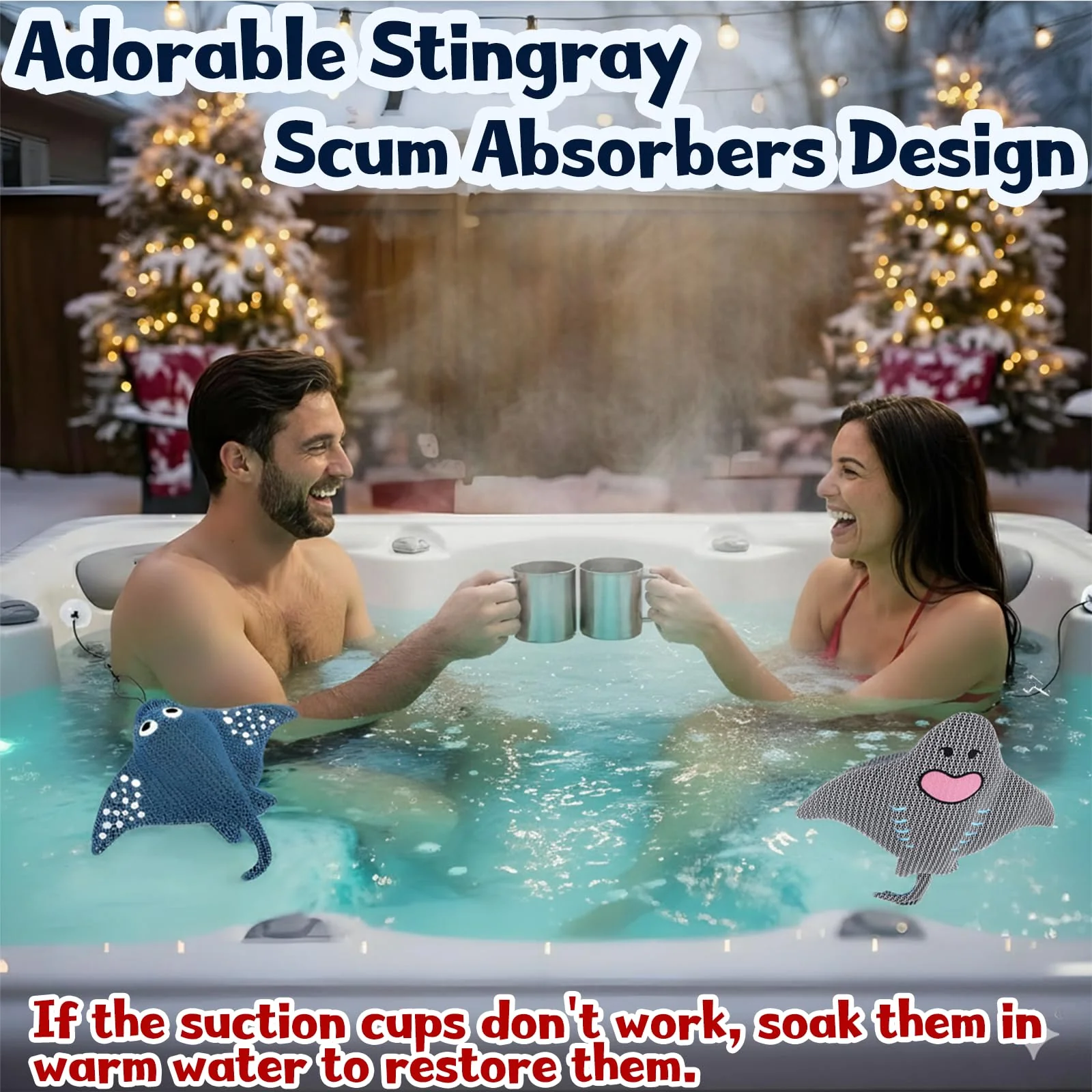 ZYIDBNG Stingray Hot Tub Scum Absorber Reusable Washable for Spa Scum Ray Floating Hot Tub Oil Absorber Cleaner Accessories for Adults (2 Pack, Stingray) - Image 6