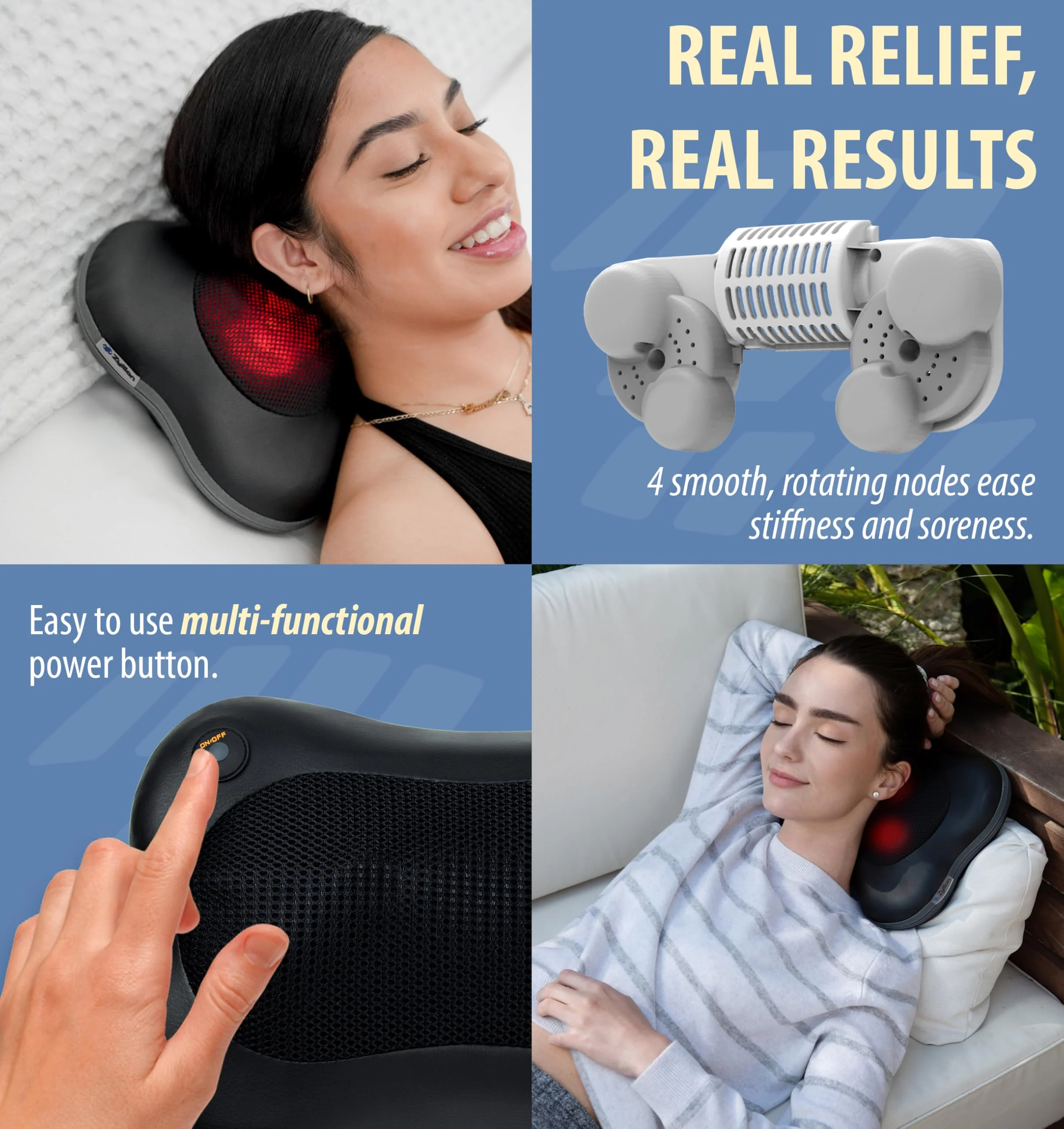 Zyllion Shiatsu Back and Neck Massager with Heat - 3D Electric Kneading Deep Tissue Massage Pillow for Muscle Pain Relief, Black, ZMA-13 - Image 4