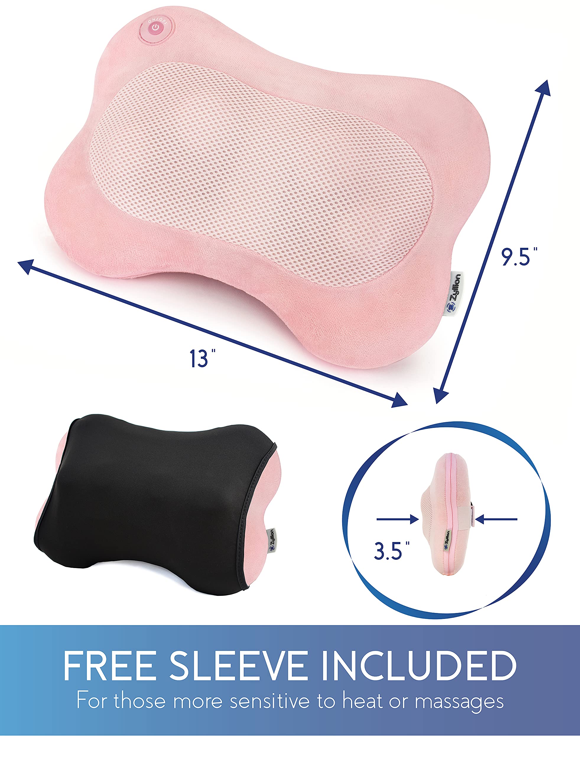 Zyllion Shiatsu Back and Neck Massager with Heat - 3D Electric Kneading Deep Tissue Massage Pillow for Muscle Pain Relief, Pink, ZMA-13 - Image 8