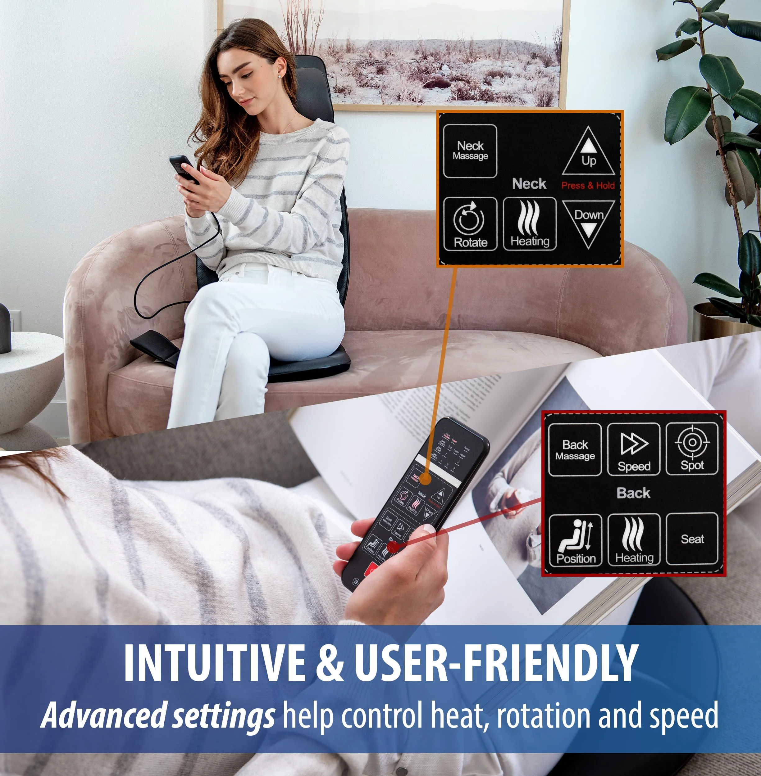Zyllion Shiatsu Neck and Back Massager - 3D Kneading Deep Tissue Full Body Electric Massage Chair Seat Cushion Pad with Heat and Vibration for Muscle Pain Relief, Home and Office - Black (ZMA-33B) - Image 5