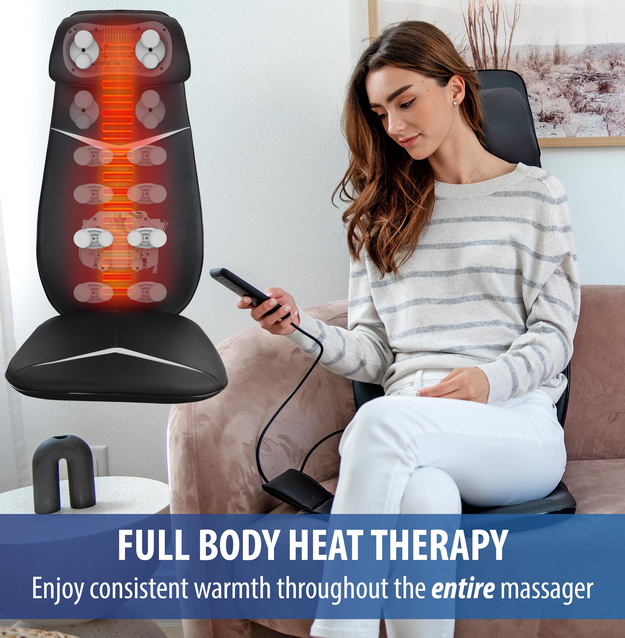 Zyllion Shiatsu Neck and Back Massager - 3D Kneading Deep Tissue Full Body Electric Massage Chair Seat Cushion Pad with Heat and Vibration for Muscle Pain Relief, Home and Office - Black (ZMA-33B) - Image 8