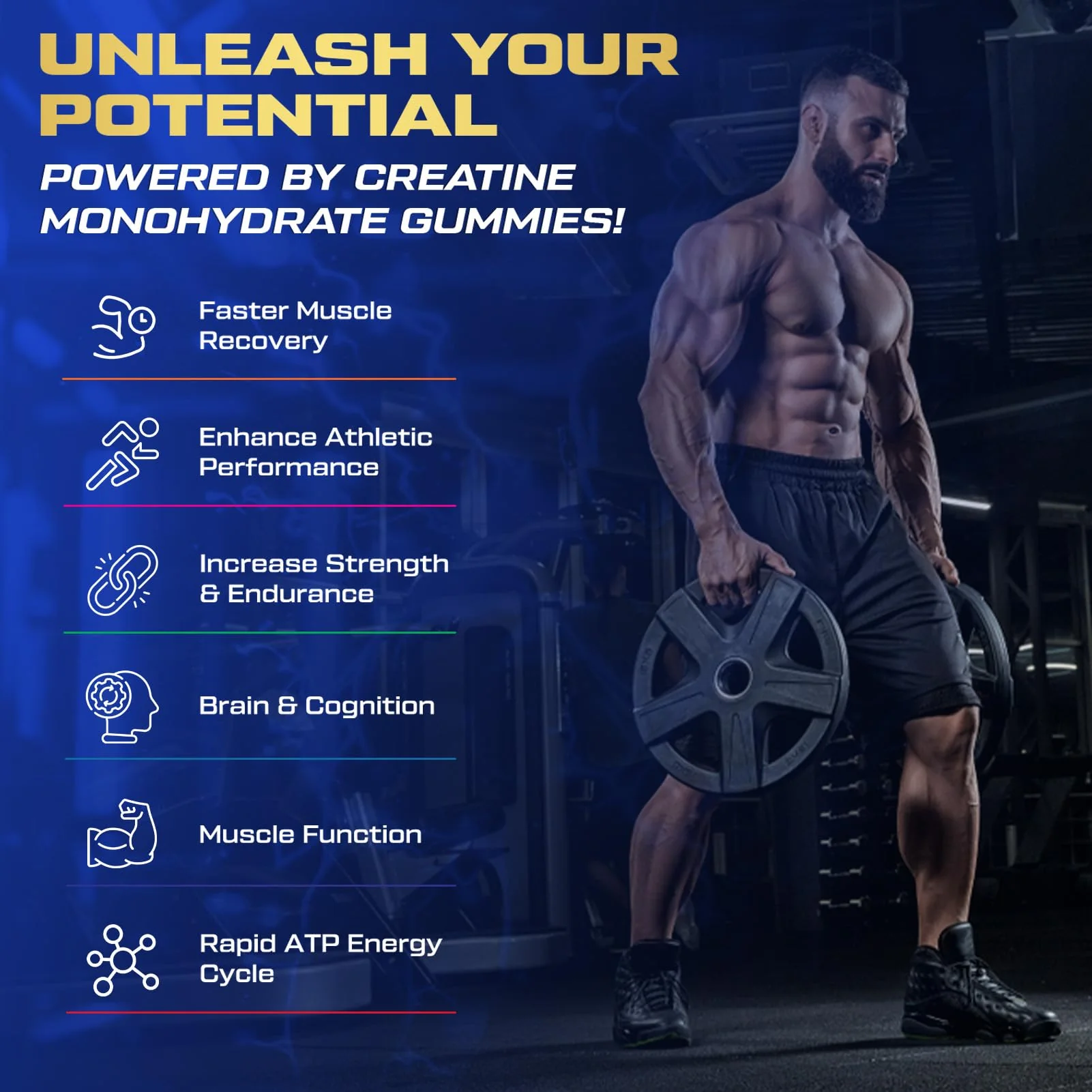 ZyterX Creatine Monohydrate Gummies for Men & Women, 9000MG Creatine Gummies Sugar Free with L-Taurine, BCAA 2:1, B12 B6 for Boost Strength, Focus & Endurance, Vegan, Non-GMO, Blueberry 120pcs - Image 4