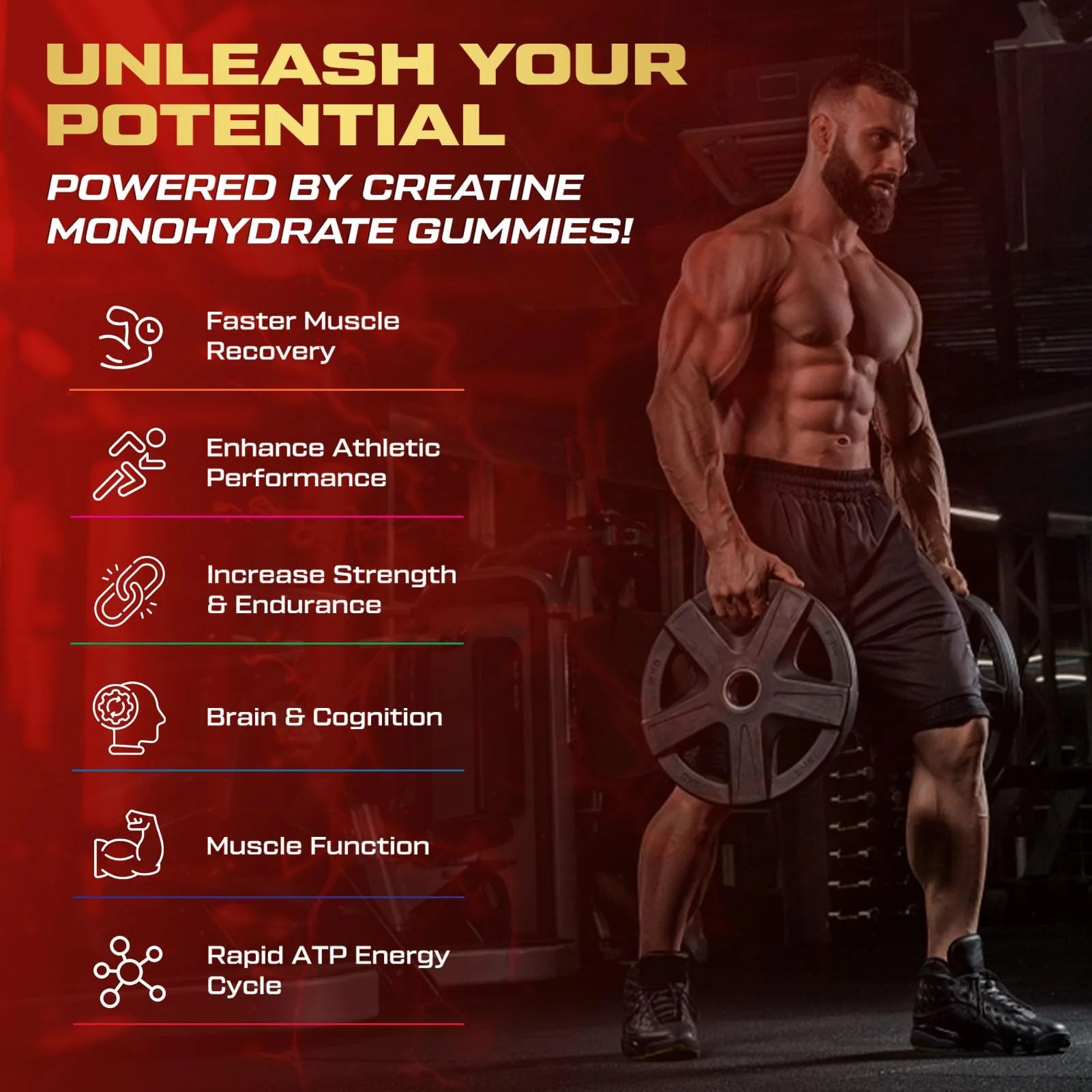 ZyterX Creatine Monohydrate Gummies for Men & Women, 9000MG Creatine Gummies Sugar Free with L-Taurine, BCAA 2:1, B12 B6 for Boost Strength, Focus & Endurance, Vegan, Non-GMO, Strawberry, 120pcs - Image 4