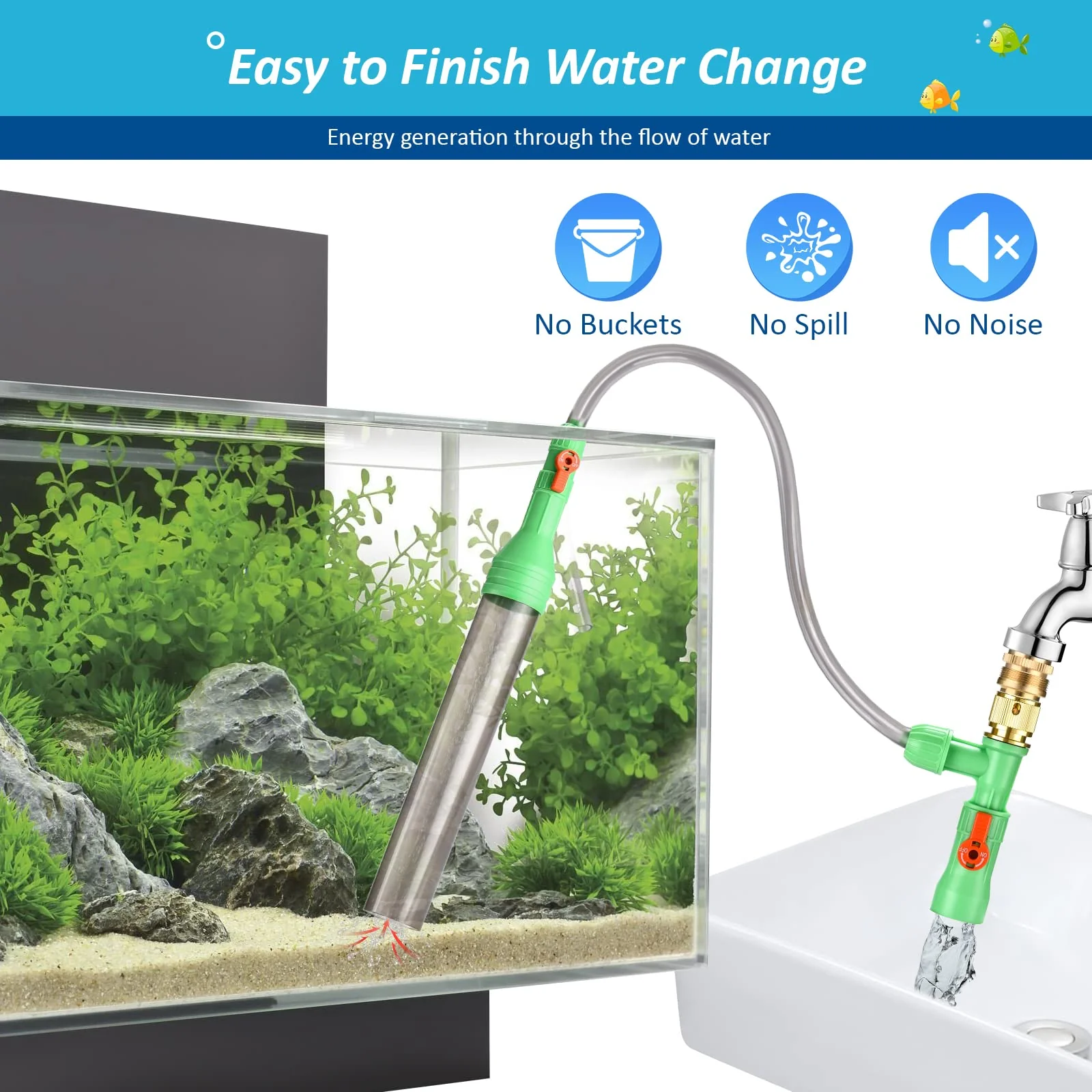 ZZM Fish Tank Cleaning Tools, Aquarium Water Changer Kit, Siphon Fish Tank Vacuum Gravel Cleaner, Universal Water Pump Accessories for Aquarium Quick Water Change (30ft) - Image 7